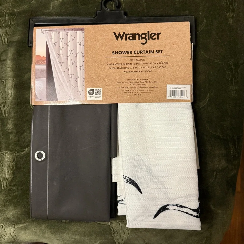 Wrangler Shower Curtain Set Unisex 72x72 White Black New Steer Skull Western